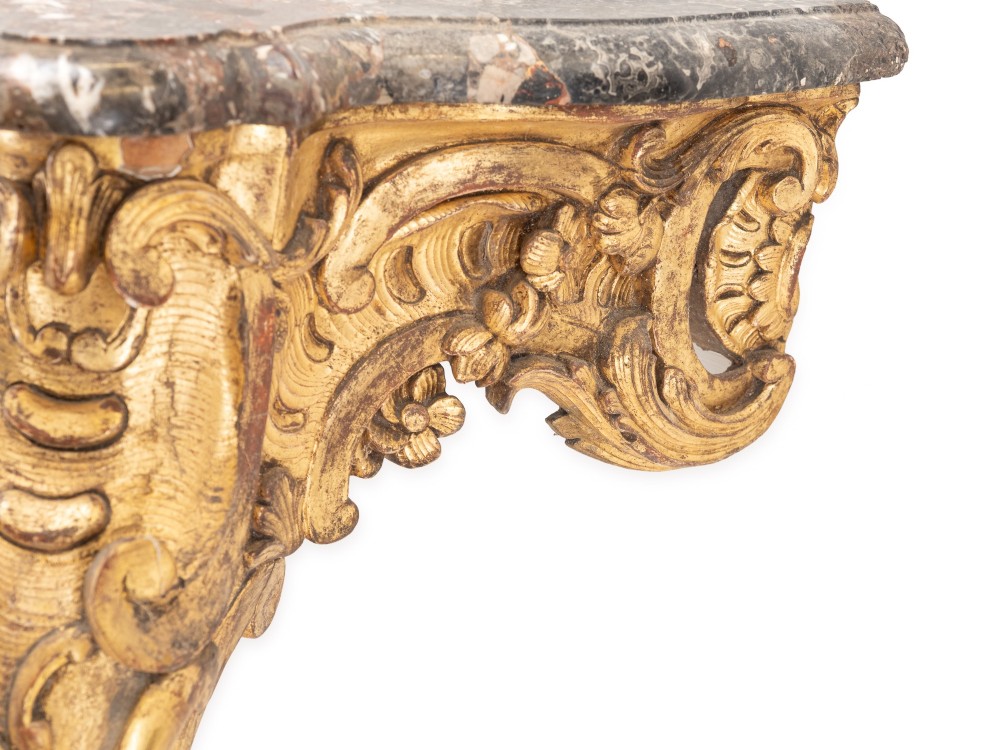 Fine English Mid 19th Century Rococo Revival Giltwood Console Table with Breccia Marble Top, c.1840–1860 View VIII
