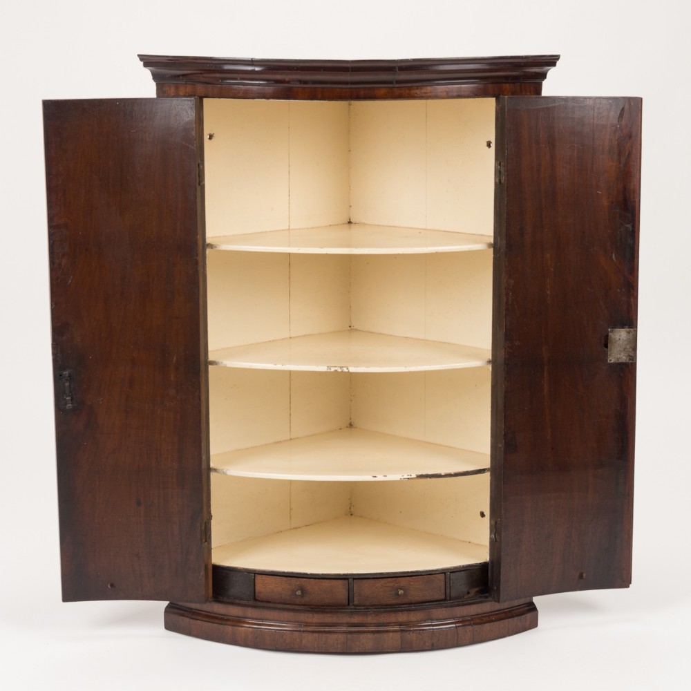 George III Mahogany Bow-Front Hanging Corner Cupboard with Spice Drawers, c.1760–1780 View II
