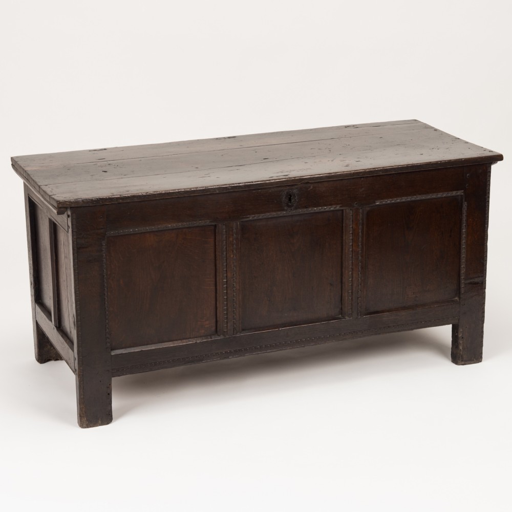 Early 18th Century English Oak Three-Panel Coffer, c.1720–1740