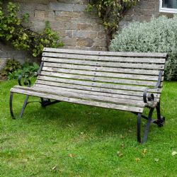 REGENCY STYLE C19TH IRON STRAPWORK WOODEN SLATTED GARDEN BENCH