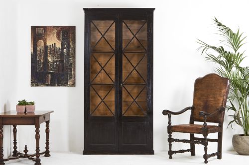 19th century french glazed two door ebonised bookcase - CATEGORY: ANTIQUE BOOKCASES - DATED 19TH CENTURY