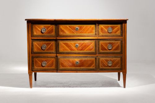 18th century inlaid cherrywood and kingwood breakfront commode - CATEGORY: ANTIQUE CHEST OF DRAWERS - DATED 18TH CENTURY