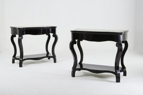 pair of 19th century italian marble top ebonised console tables - CATEGORY: ANTIQUE TABLES - DATED 19TH CENTURY