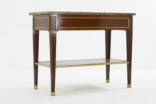 18th century marble top french mahogany console with brass inlay - CATEGORY: ANTIQUE TABLES - DATED 18TH CENTURY