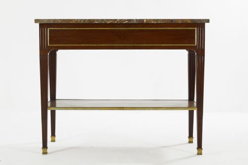18TH CENTURY MARBLE TOP FRENCH MAHOGANY CONSOLE WITH BRASS INLAY - ADDITIONAL PHOTO 1