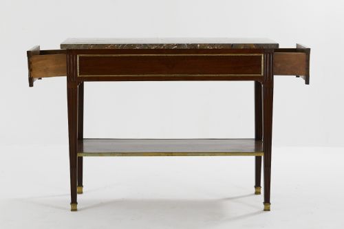 18TH CENTURY MARBLE TOP FRENCH MAHOGANY CONSOLE WITH BRASS INLAY - ADDITIONAL PHOTO 2