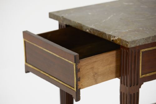 18TH CENTURY MARBLE TOP FRENCH MAHOGANY CONSOLE WITH BRASS INLAY - ADDITIONAL PHOTO 4
