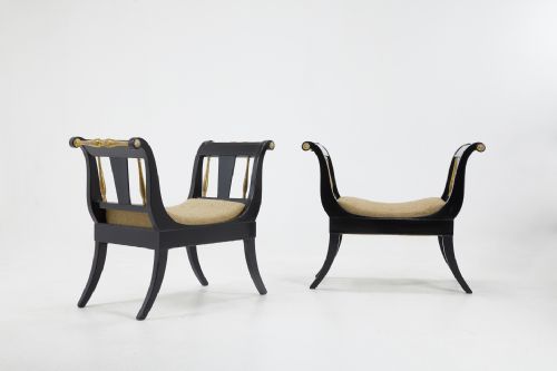 pair of ebonised and gilded stools - CATEGORY: ANTIQUE STOOLS - DATED 19TH CENTURY