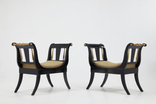 PAIR OF EBONISED AND GILDED STOOLS - ADDITIONAL PHOTO 7