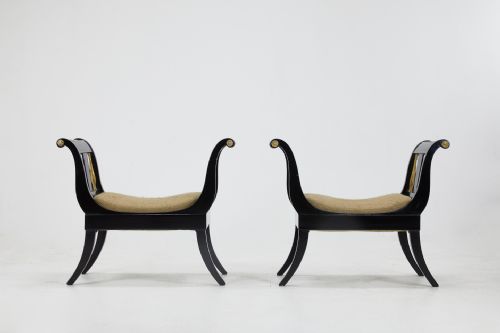 PAIR OF EBONISED AND GILDED STOOLS - ADDITIONAL PHOTO 8