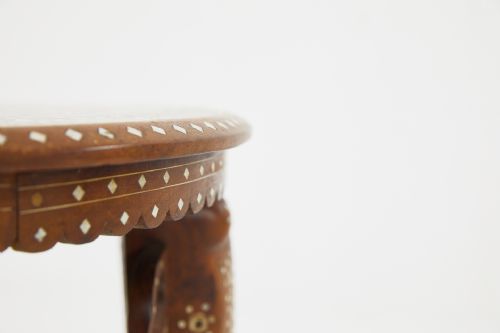 INDIAN TEAK AND BONE INLAID OCCASIONAL TABLE - ADDITIONAL PHOTO 1