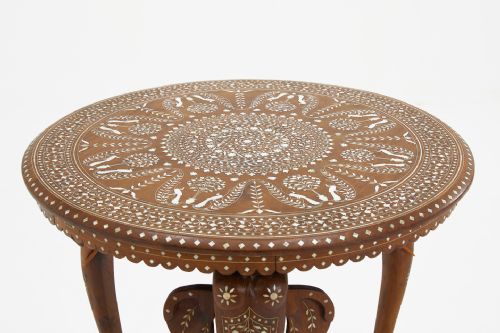 INDIAN TEAK AND BONE INLAID OCCASIONAL TABLE - ADDITIONAL PHOTO 2