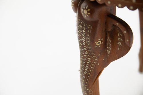INDIAN TEAK AND BONE INLAID OCCASIONAL TABLE - ADDITIONAL PHOTO 3