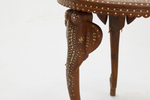 INDIAN TEAK AND BONE INLAID OCCASIONAL TABLE - ADDITIONAL PHOTO 4