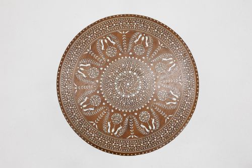 INDIAN TEAK AND BONE INLAID OCCASIONAL TABLE - ADDITIONAL PHOTO 6