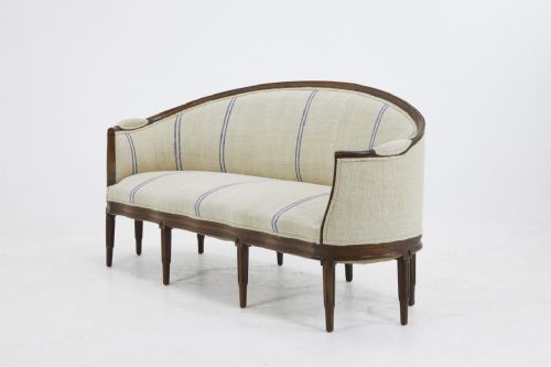 french 18th century walnut sofa in vintage french hemp - CATEGORY: ANTIQUE SOFAS - DATED 18TH CENTURY