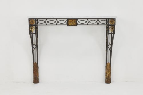 19TH CENTURY FRENCH WROUGHT IRON CONSOLE TABLE WITH MARBLE TOP - ADDITIONAL PHOTO 1