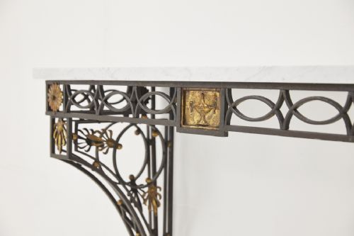 19TH CENTURY FRENCH WROUGHT IRON CONSOLE TABLE WITH MARBLE TOP - ADDITIONAL PHOTO 3