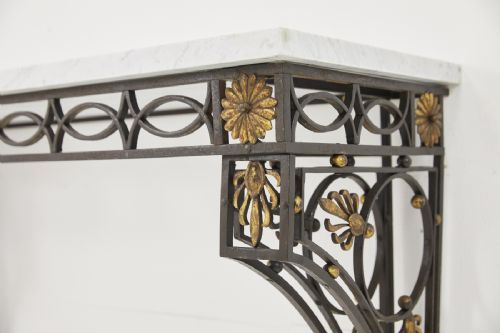19TH CENTURY FRENCH WROUGHT IRON CONSOLE TABLE WITH MARBLE TOP - ADDITIONAL PHOTO 6