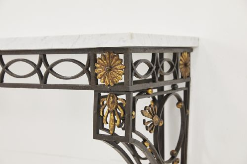 19TH CENTURY FRENCH WROUGHT IRON CONSOLE TABLE WITH MARBLE TOP - ADDITIONAL PHOTO 7