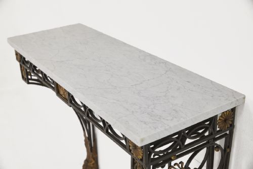 19TH CENTURY FRENCH WROUGHT IRON CONSOLE TABLE WITH MARBLE TOP - ADDITIONAL PHOTO 8