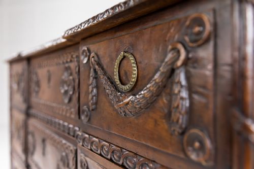 18TH CENTURY RUSTIC CARVED CHERRY COMMODE - ADDITIONAL PHOTO 2