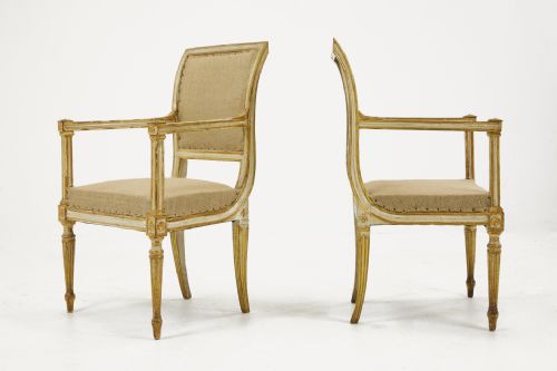 pair of 18th century italian painted gilt armchairs - CATEGORY: ANTIQUE CHAIRS - DATED 18TH CENTURY
