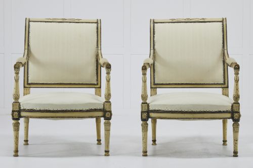 PAIR OF EARLY 19TH CENTURY FRENCH PAINTED ARMCHAIRS - ADDITIONAL PHOTO 1