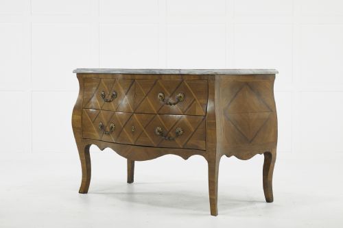 french 18th century walnut bombe commode with marble top - CATEGORY: ANTIQUE CHEST OF DRAWERS - DATED 18TH CENTURY