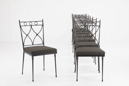 SET OF EIGHT FRENCH 1930S WROUGHT IRON AND BRONZE CHAIRS - ADDITIONAL PHOTO 1