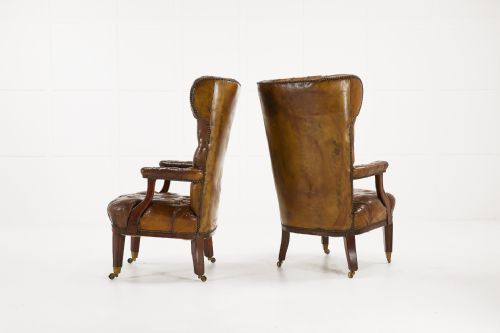 PAIR OF LARGE 19TH CENTURY MAHOGANY AND LEATHER LIBRARY CHAIRS - ADDITIONAL PHOTO 4