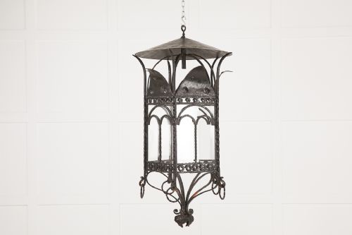 LARGE PAIR OF INTERESTING FRENCH 1940'S WROUGHT IRON LANTERNS - ADDITIONAL PHOTO 1