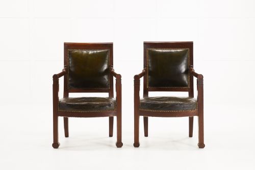 pair of mahogany 19th century french leather chairs - CATEGORY: ANTIQUE CHAIRS - DATED 19TH CENTURY