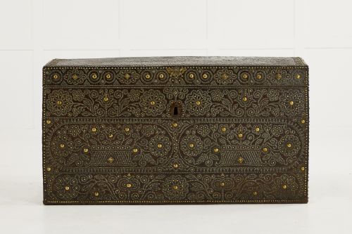 late 17th century french brass and leather travelling chest - CATEGORY: ANTIQUE CHESTS - DATED 17TH CENTURY