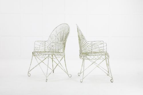 pair of early 20th century french iron and wire armchairs - CATEGORY: ANTIQUE CHAIRS - DATED 1930