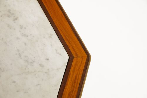 19TH CENTURY FRENCH SATINWOOD AND MAHOGANY MARBLE TOP TABLE - ADDITIONAL PHOTO 1