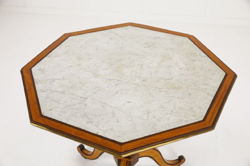 19TH CENTURY FRENCH SATINWOOD AND MAHOGANY MARBLE TOP TABLE - ADDITIONAL PHOTO 4