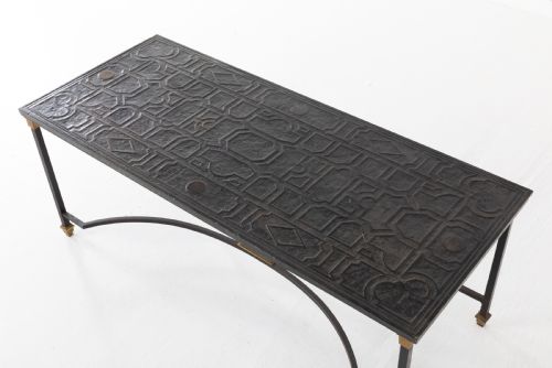 1950s Slate and Iron Coffee Table