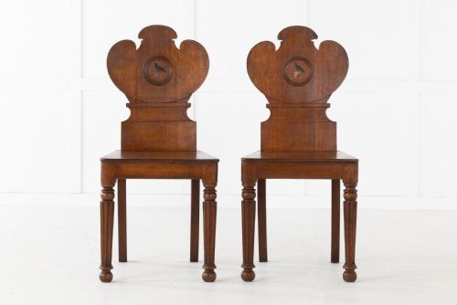 pair of 19th century oak hall chairs - CATEGORY: ANTIQUE CHAIRS - DATED 19TH CENTURY