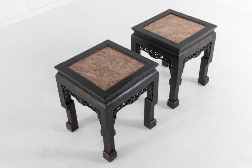 pair of ebonised chinese side tables with marble tops - CATEGORY: ANTIQUE CABINETS - DATED 19TH CENTURY