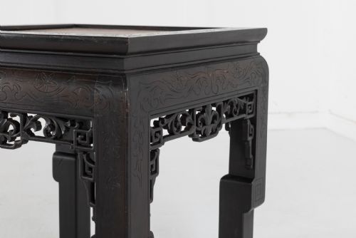 PAIR OF EBONISED CHINESE SIDE TABLES WITH MARBLE TOPS - ADDITIONAL PHOTO 3