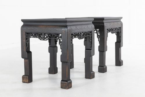 PAIR OF EBONISED CHINESE SIDE TABLES WITH MARBLE TOPS - ADDITIONAL PHOTO 4