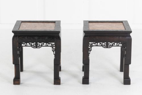 PAIR OF EBONISED CHINESE SIDE TABLES WITH MARBLE TOPS - ADDITIONAL PHOTO 7