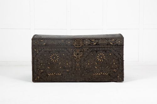 17th century french brass studded leather chest - CATEGORY: ANTIQUE CHESTS - DATED 17TH CENTURY