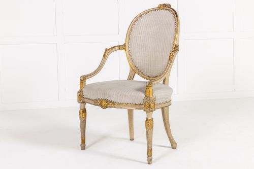 A RARE LATE 18TH CENTURY ENGLISH PAINTED AND PARCEL GILT ARMCHAIR - ADDITIONAL PHOTO 5