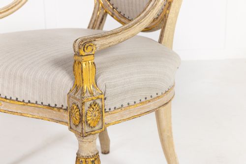 A RARE LATE 18TH CENTURY ENGLISH PAINTED AND PARCEL GILT ARMCHAIR - ADDITIONAL PHOTO 7