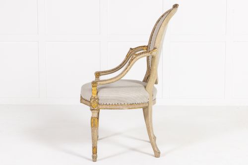 A RARE LATE 18TH CENTURY ENGLISH PAINTED AND PARCEL GILT ARMCHAIR - ADDITIONAL PHOTO 9
