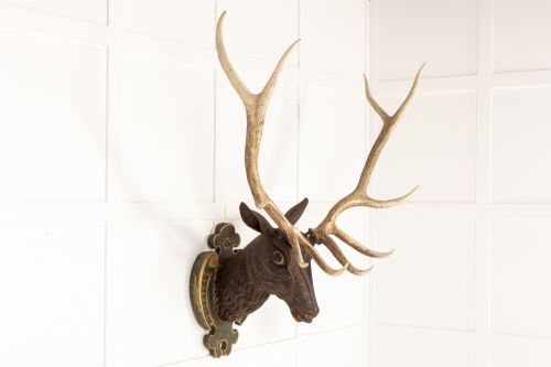 large scale 19th century carved wood stags head - CATEGORY: ANTIQUE MISCELLANEOUS - DATED 19TH CENTURY