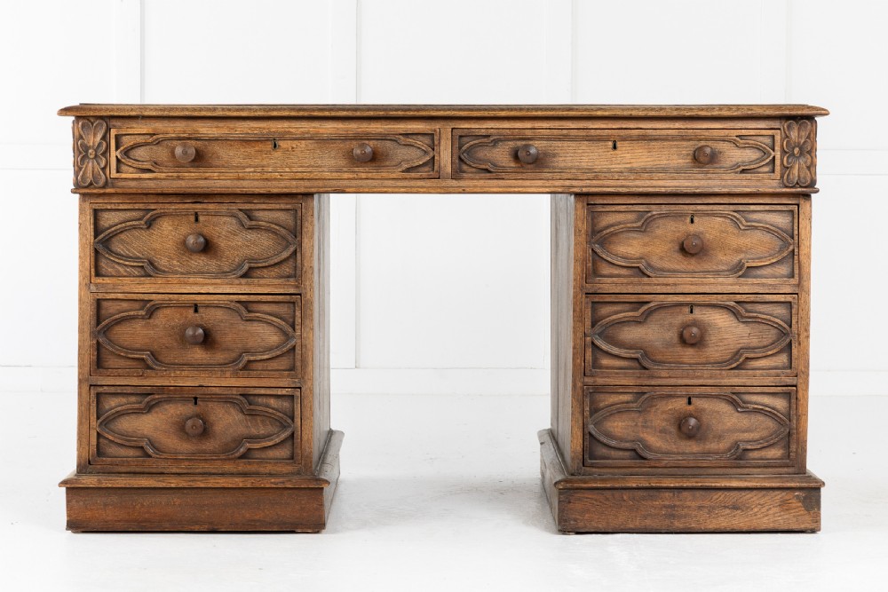 19TH CENTURY ENGLISH GOTHIC OAK DESK View II