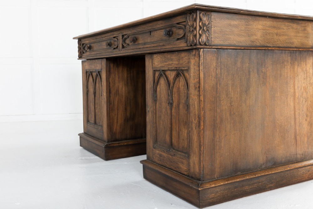 19TH CENTURY ENGLISH GOTHIC OAK DESK View X